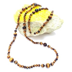 14k Yellow Gold Bead Tiger Eye Beaded Necklace Vintage Estate 33.5" L